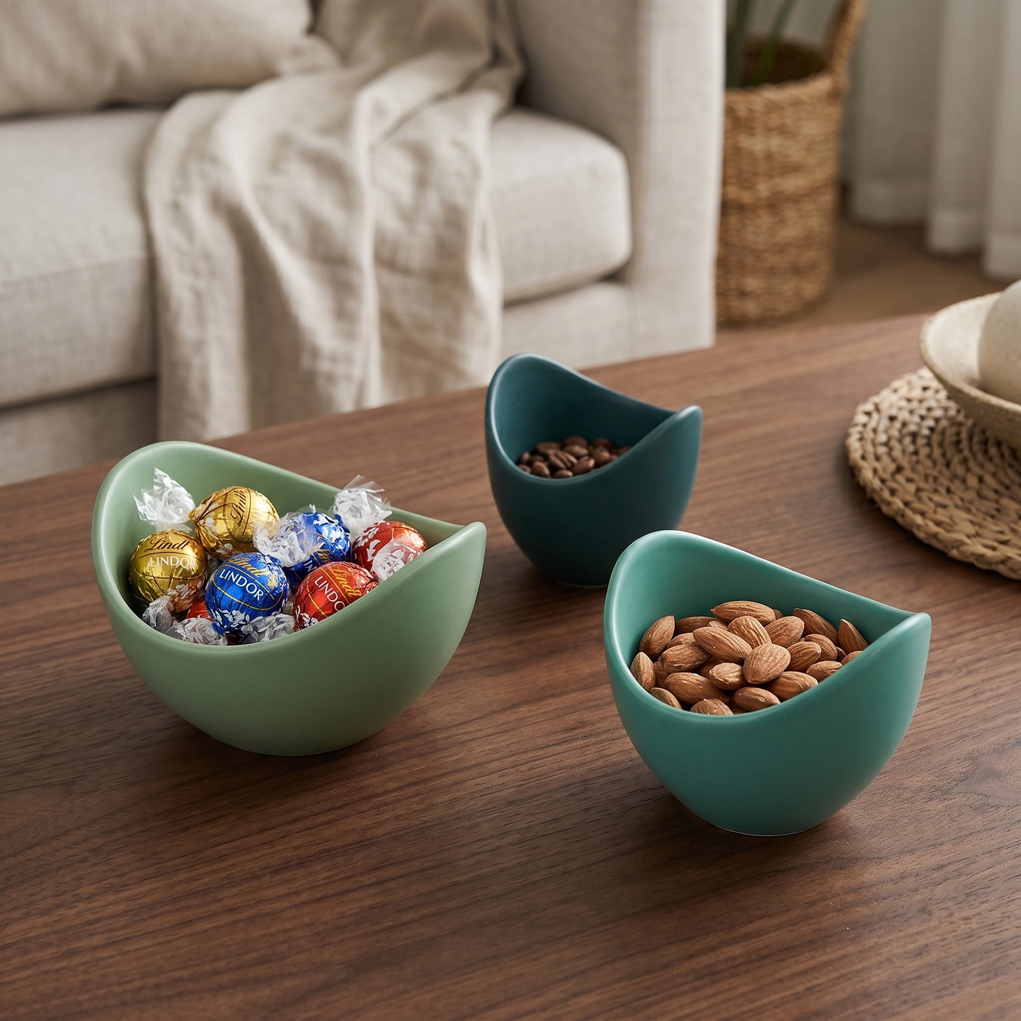 Unique Bargains 3Pcs Ceramic Floral Petal Jewelry Dish Tray Bowls Dark Green 3Pcs