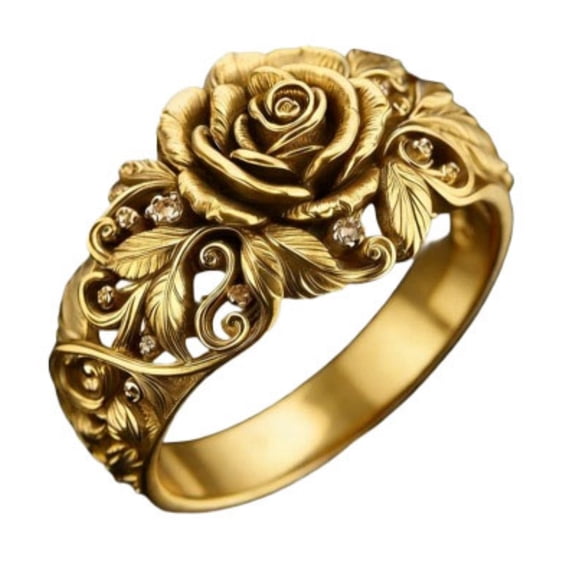 HIRPLIS Rose Rings for Women Band Flower Blooming Vine Leaves Stainless Steel Cubic Zirconia Gothic Vintage Elegant Dainty Statement Personalized Gift Jewelry Gold Plated 10