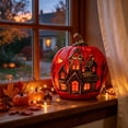 thumbnail image 7 of Lighted Pumpkin Lantern, Vintage Classic Ceramic Pumpkin Statue Light Up Table Decor, Pumpkin Halloween Farmhouse Autumn Decor for Home Office Haunt House Party Halloween Decorations (E), 7 of 7