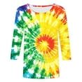 thumbnail image 4 of VBTAPA Tie Dye T Shirts for Women Rainbow Graphic Tee Shirts Funny Casual 3/4 Sleeve Tops Loose Fit Round Neck Tees Daily Sales Multicolor S, 4 of 5