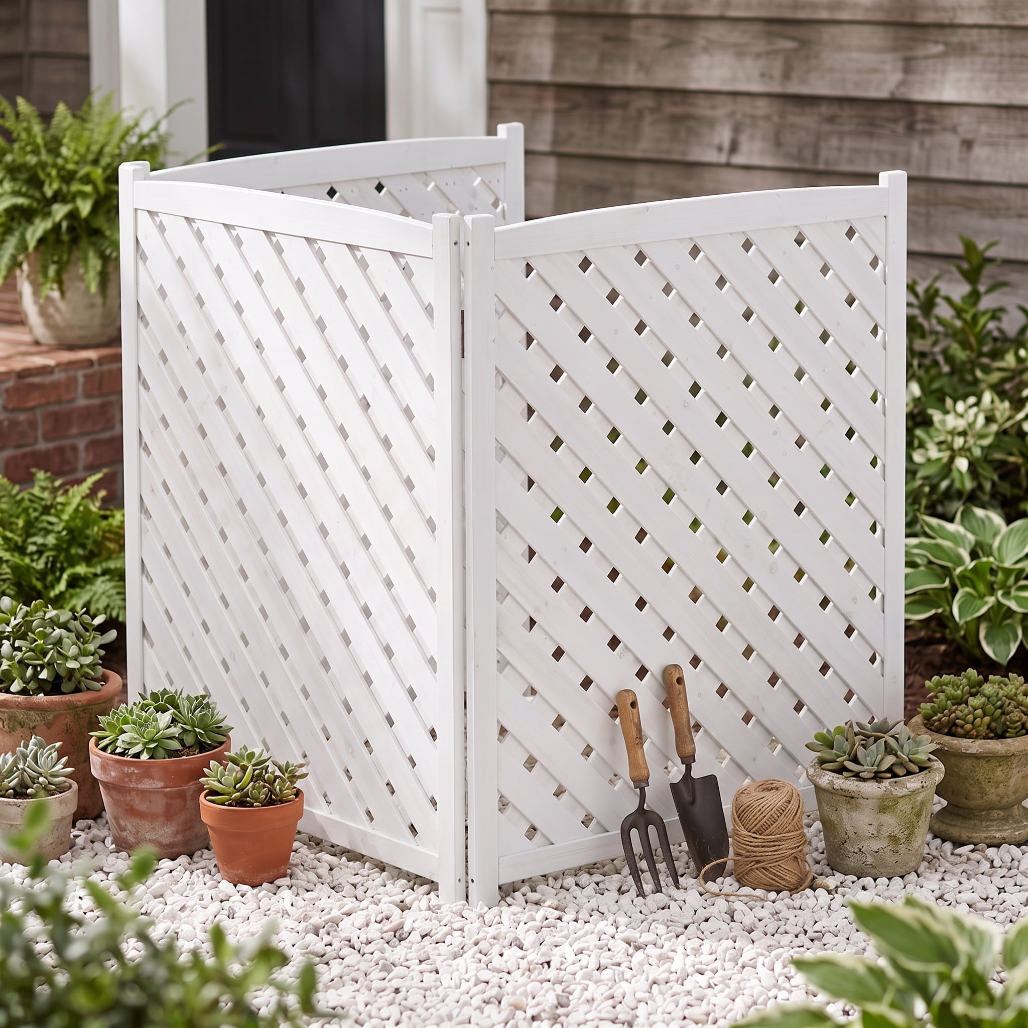Outdoor Wood Privacy Fence 3-Panel 32W x 38H, Solid Wood Air Conditioner Screen with Slat Spacing for AC Unit Trash Can Pool Pump Enclosure, White
