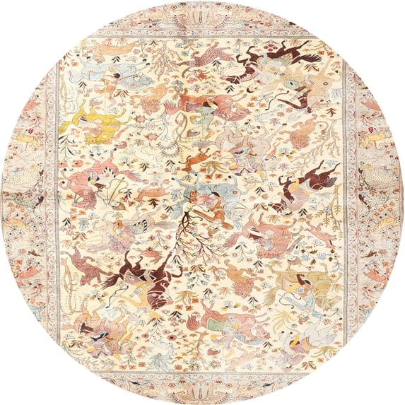 Ahgly Company Indoor Round Traditional Peach Beige Persian Area Rugs, 3' Round