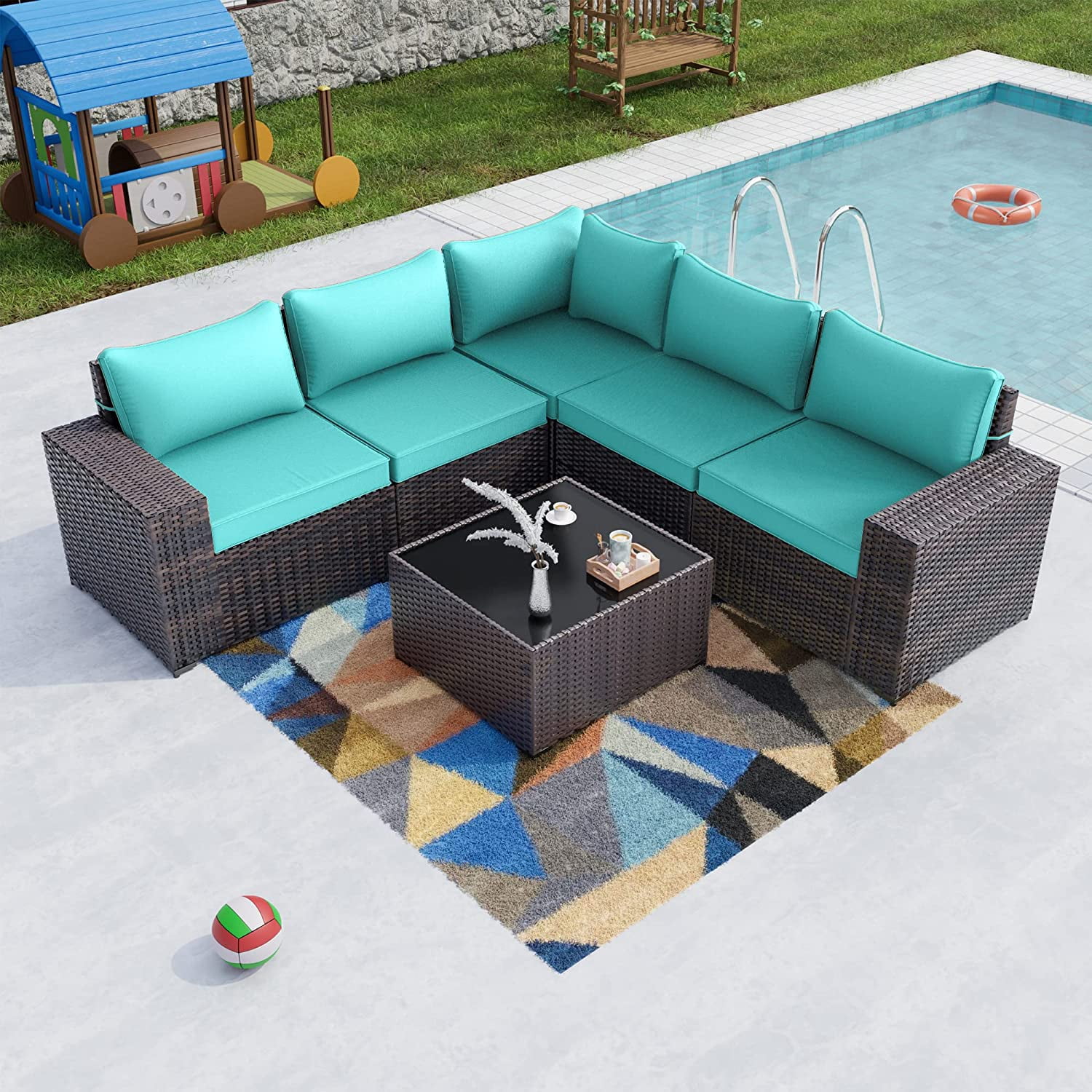 Gotland Outdoor Patio Furniture Set 6 Piece Sectional Rattan Sofa Set