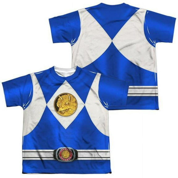 Power Rangers Men's Blue Ranger Emblem Sublimation T-shirt White