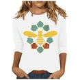 thumbnail image 2 of BLTIBY 2025 Bee Shirts for Women 3/4 Length Sleeve Tunic Tops Funny Cute Bee Graphic Tee Blouse Summer Casual Tshirt Ladies Gifts Pullover Tops White 8 3XL, 2 of 5