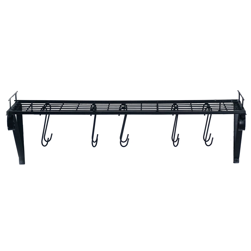 Kepooman 30" Kitchen Floating Pan Pot Rack for Utensils Cookware, Wall Mounted Pot Rack Storage Shelf with 10 Hooks, Black Kepooman 30" Kitchen Floating Pan Pot Rack for Utensils Cookware, Wall Mounted Pot Rack Storage Shelf with 10 Hooks, Black