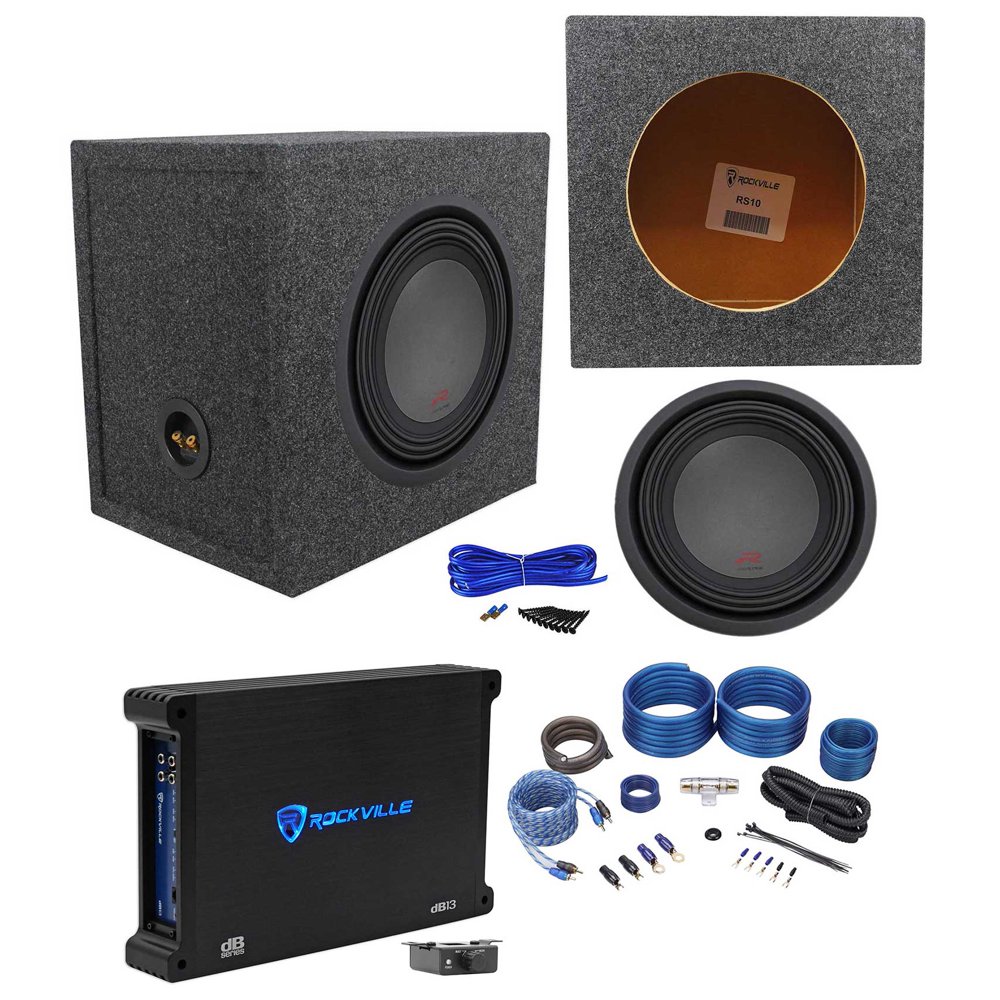 Alpine RW10D4 10" 2250w Car Subwoofer+Sealed Sub Box+Mono Amplifier+Amp Kit