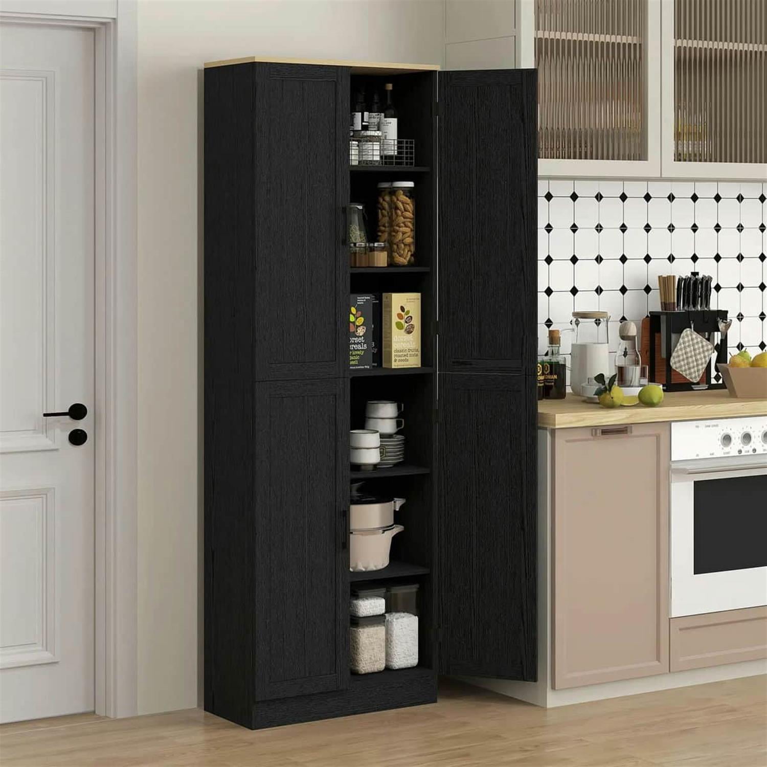 Demi Bonn 67" Freestanding Kitchen Pantry, 4-Door Cabinet with Adjustable Shelves & Doors for Modern Kitchen, Black