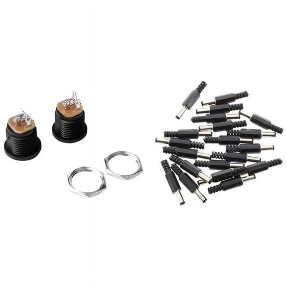 20 Pcs Black 2.5mm X 5.5mm DC Power Male Plug Adapter & 10 Pcs Panel Mount 2.1X5.5mm Power DC Socket