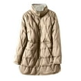 thumbnail image 2 of Jinhomg Lightweight Long Puffer Jacket for Women Fall Comfort Button Down Stand Collar Coat Thermal Long Sleeve Outerwear Daily Wear 90% off Clearance Sale Khaki M, 2 of 9