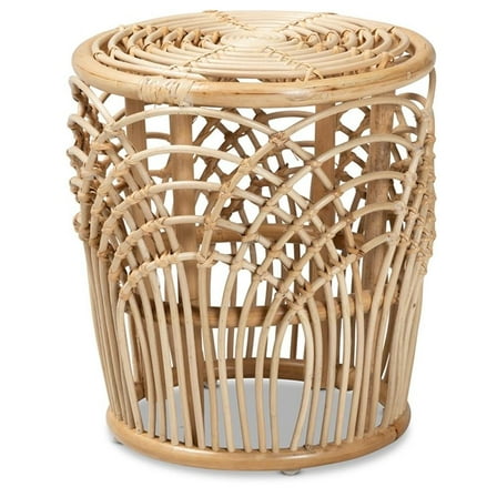 Bowery Hill Modern Bohemian Natural Brown Finished Rattan End Table