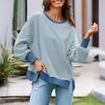 thumbnail image 4 of Cozyvia Women's Fall Oversized Sweatshirt Casual Waffle Knit Long Sleeve Crewneck Split Pullover Striped Tunic Tops - Blue XXL, 4 of 6