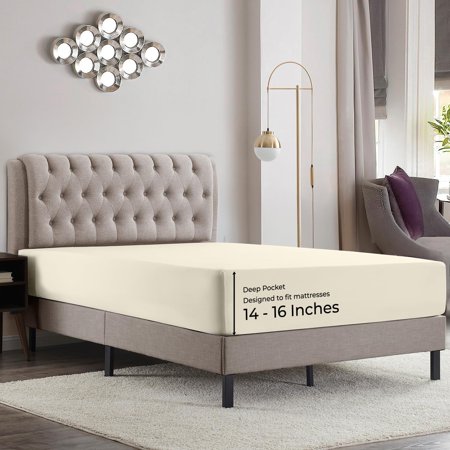 2pcs King Fied Shee, Ulra Sof Microfiber 110 GSM Deep Pocke Fied Shee , Moisure Wicking Fis 14 o 16 Inches, Shrinkage Fade Resisan, Corner Sraps, Cream Beige