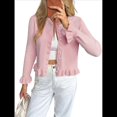 thumbnail image 2 of Suéteres Tipo Cárdigan con Botones para Mujer, Ligeros, de Larga, Cuello Redondo, de Punto, de Verano, con Abertura Frontal Rosa XL, 2 of 7