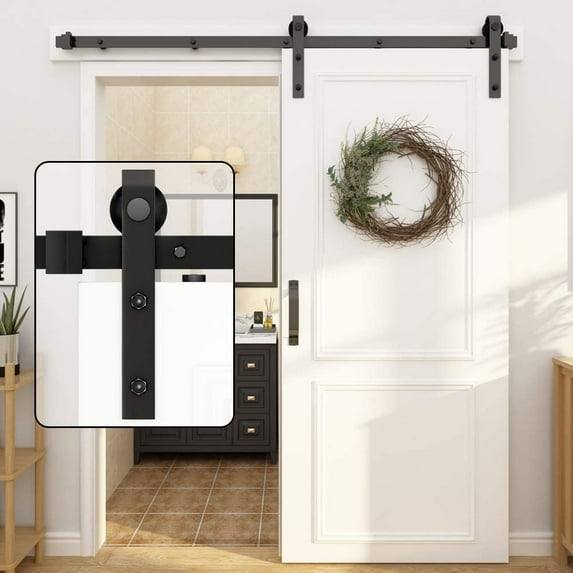 WINSOON 13FT Single Sliding Barn Door Hardware Closet Kit Rustic J Style Hanger Black Finish