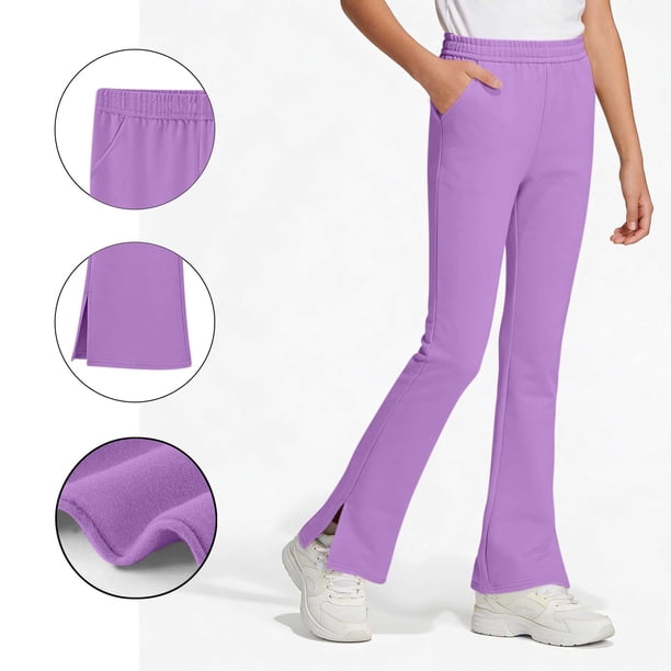 Pantalones de yoga acampanados de color liso para niñas, con bolsillos y cintura elástica, de poliéster, tallas medianas y grandes.