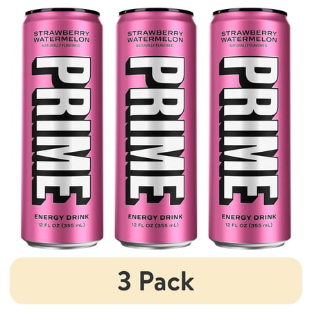 (3 pack) Prime Sugar Free Energy Drink, Strawberry Watermelon, 12 fl oz, Can, 200mg Caffeine