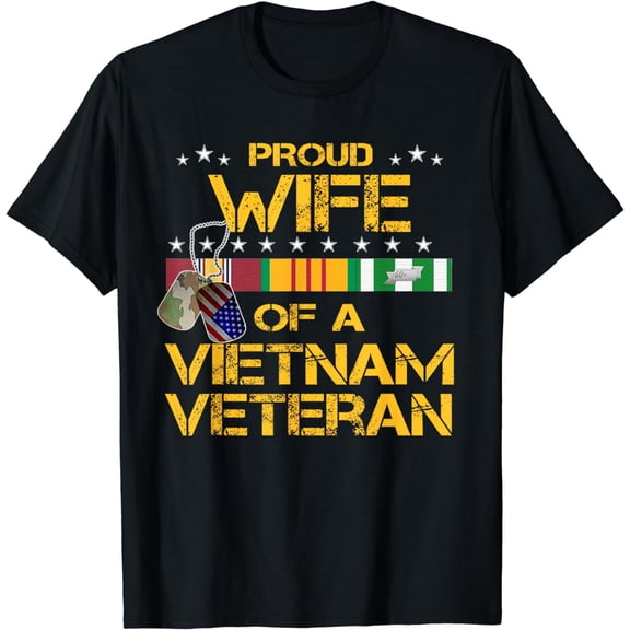 Proud Wife of a Vietnam Veteran T-Shirt Patriotic Military Spouse Gift Retro Distressed Graphic Tee for Women