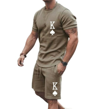 Must Have KUNyu 2Pcs/Set O-neck Short Sports Suit Waist K Printing Men T-shirt Shorts Set Running Set KUNyu | AccuWeather Shop