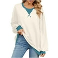 thumbnail image 2 of Women's Fashion No-Cap V-Neck Solid Color Long Sleeve Sweatshirt, 2 of 7