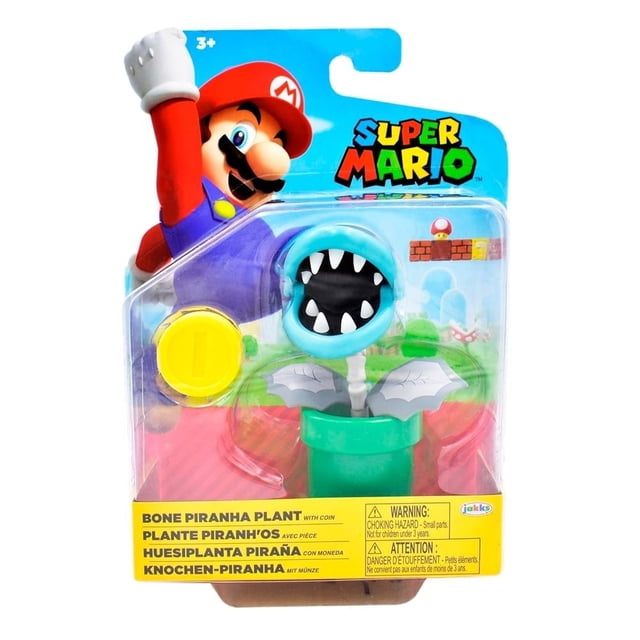 Figura Huesiplanta Piraña Jakks Pacific Super Mario de 4 pulgadas con accesorio