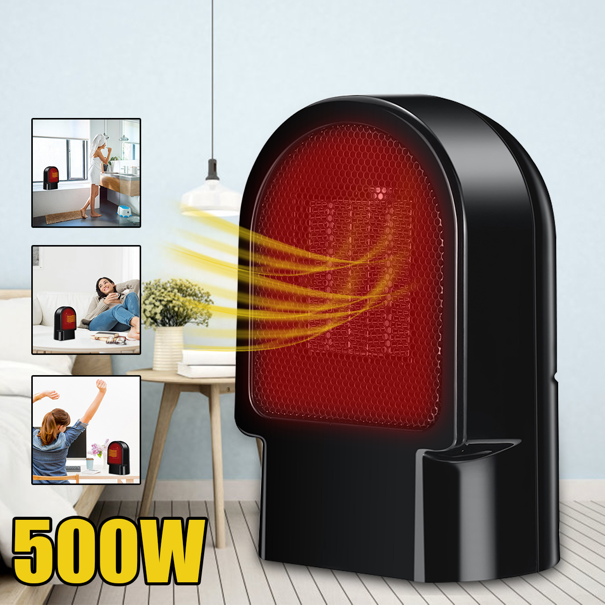 500W Electric Space Heater Fast Heating Fan Handy Air Warmer Low Noise
