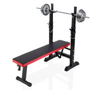 OWSOO Adjustable Folding Multifunctional Workout Station, Red and Black, Squat Rack Included
