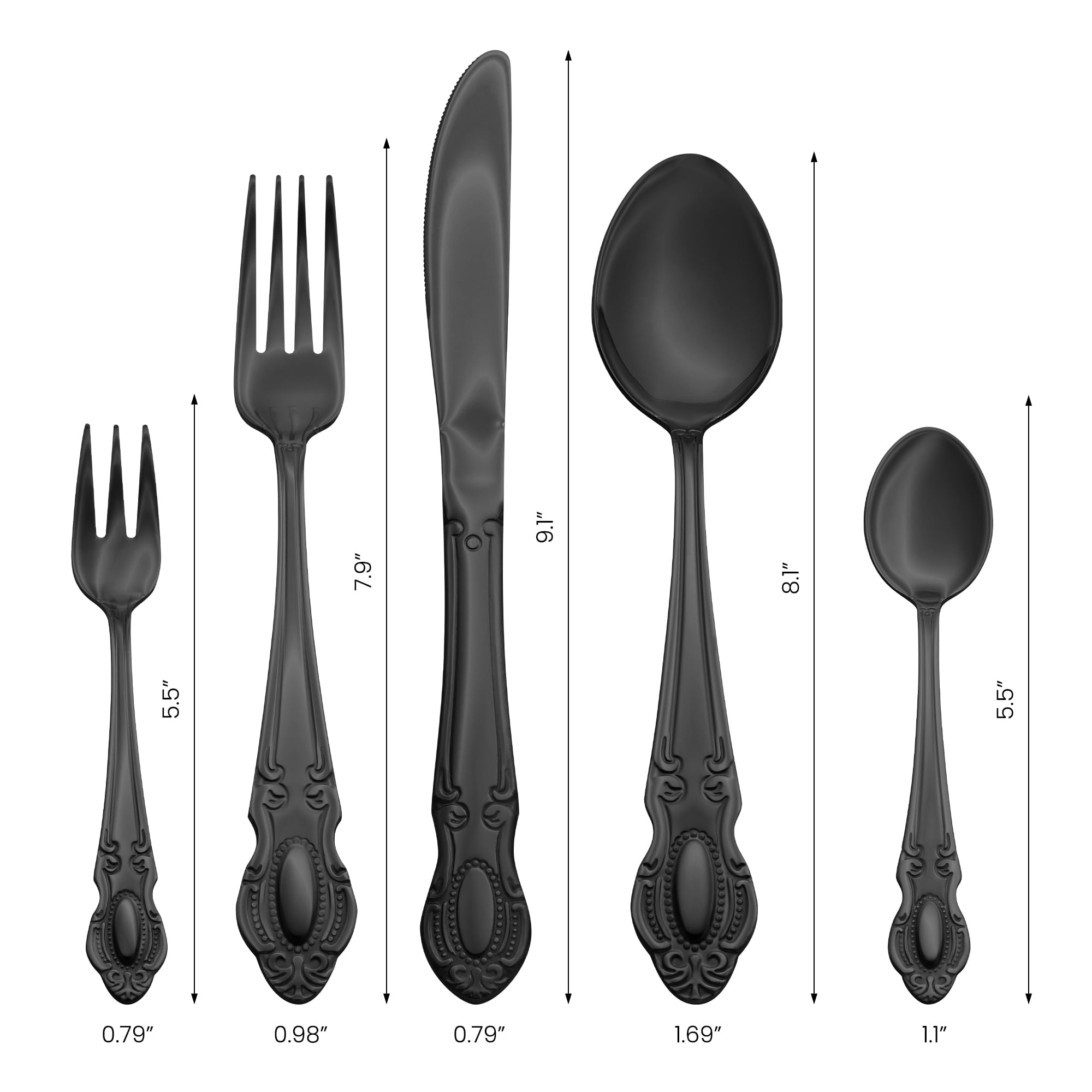 Unique Bargains 20 Piece Stainless Steel Flatware Set for Modern Cutlery Set Black