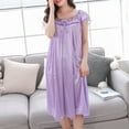 thumbnail image 4 of snilers Nightgowns for Women Short Sleeve Silk Satin Nightdress Ruffles Hem Swing Midi Dresses Summer Loose Lace Sleepwear, 4 of 6