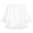 thumbnail image 5 of Wang6 Womens 3/4 Sleeve Tops Elegant Crew Neck Ruffle Trim Tshirts Ladies Causal Solid Going out Tees Shirts White 0713-3/4 sleeve tshirts XL, 5 of 5