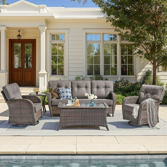 Unnifurnzi 5 Pieces Outdoor Furniture-Swivel Patio Chairs Set of 2 with Outdoor Side Table Patio Conversation Sets for Deck Porch Garden Balcony Poolside-Brown/Gray