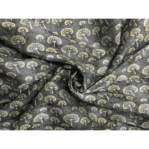 Chanderi silk fabric forest green Mushroom print ~ 44quot; wide [11676]