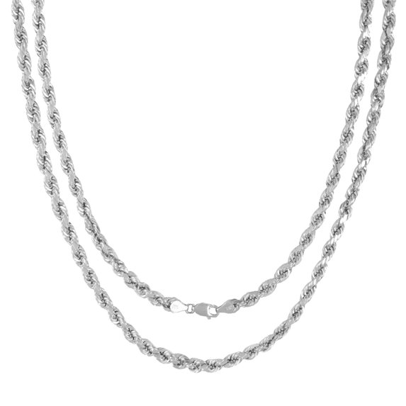 14K White Gold Rope Chain Necklace for Men and Women – Measures 5mm Thickness x 22 Inches Length