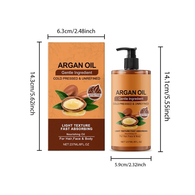 Aceite esencial de argán para el cabello, aceite de argán natural de Marruecos, aceite de argán para el cabello, cuero cabelludo, rostro y piel, acondicionador para cabello seco, 237 ml.