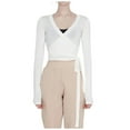 thumbnail image 3 of BiZtdJrK Wrap Tie Tops Women Deep V Neck Long Sleeve Yoga Crop Tees Lightweight Ballet Workout Shirts Slim Street Y2k Top White L, 3 of 10