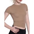 thumbnail image 2 of Women'S Crew Neck Short Sleeve Tops Slim Fit T Shirts Basic Tee Crop Tops Workout Y2k Clothes Khaki L, 2 of 9