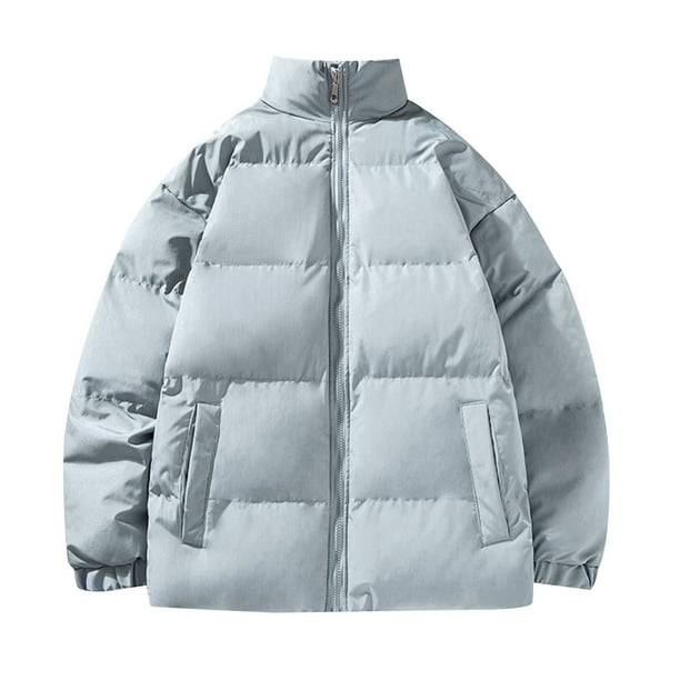 Ceisia Men's Solid Color Stand-Collar Padded Jacket with Quilted Design Light Blue S Gifts