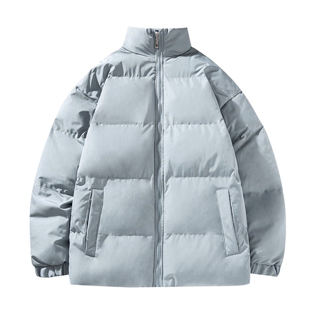 Ceisia Men's Solid Color Stand-Collar Padded Jacket with Quilted Design Light Blue L Gifts