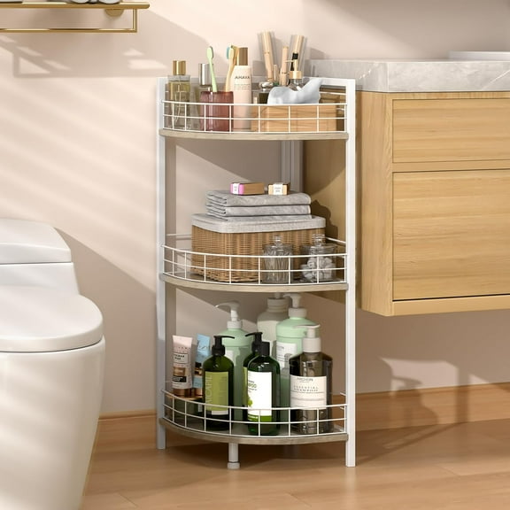 Open Floor Shelves, Free-Standing Shelf Units, Triangular Curved Corner Shelf Stand for Small Space, Ideal for Bathroom,Kitchen