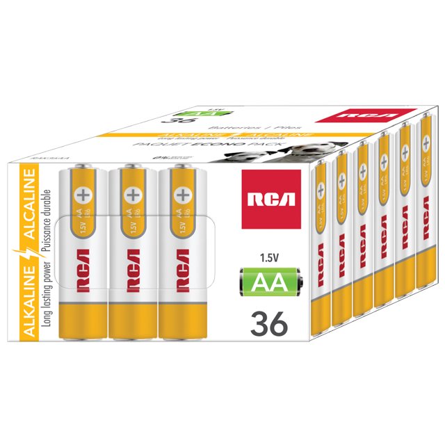 RCA - Lot de 36 Piles Alcalines AA, Autonomie Longue Durée, Sans Mercure