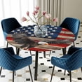 thumbnail image 5 of Elastic Fitted Round Tablecloth, American Flag Waterproof Stretch Table Cover for 36"-44" Tables, Eagle Blue Red USA Flag Retro Washable Outdoor Tablecloths for Patio, Picnic, Camping, 5 of 9
