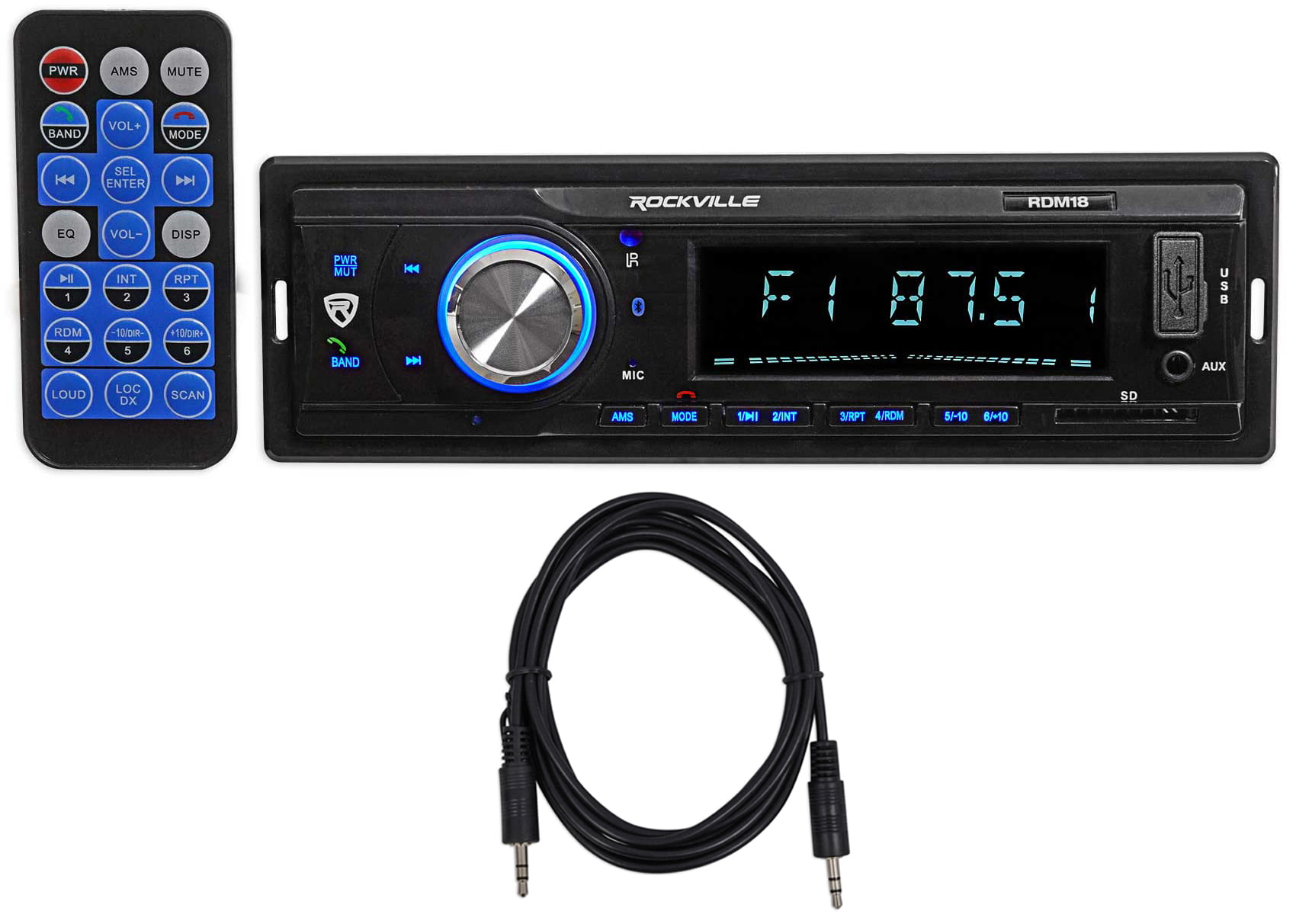 Rockville RDM18 in-Dash Car Digital Media Bluetooth AM/FM/MP3 USB/SD Receiver 