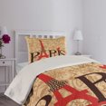 thumbnail image 4 of Ambesonne Vintage Quilted Coverlet 2 Pcs, Paris Eiffel Tower View, Twin Size, Red Brown Ecru, 4 of 5