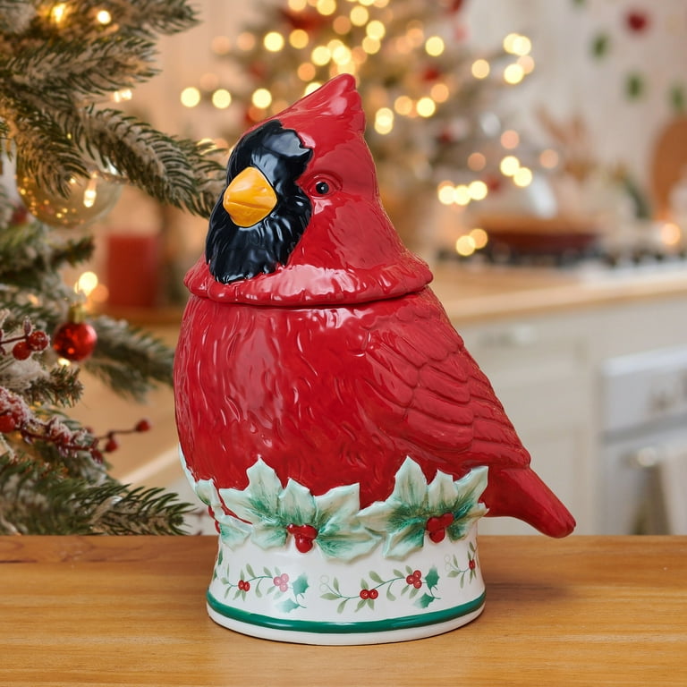 Pfaltzgraff Winterberry Cardinal Christmas Cookie Jar, Dolomite