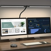 SZRSTH LED Desk Lamp for Home Office - 24W Eye Caring Architect Lamp with Clamp Dual Computer Monitor Work Light with 5 Color Stepless Dimming Table Lamp