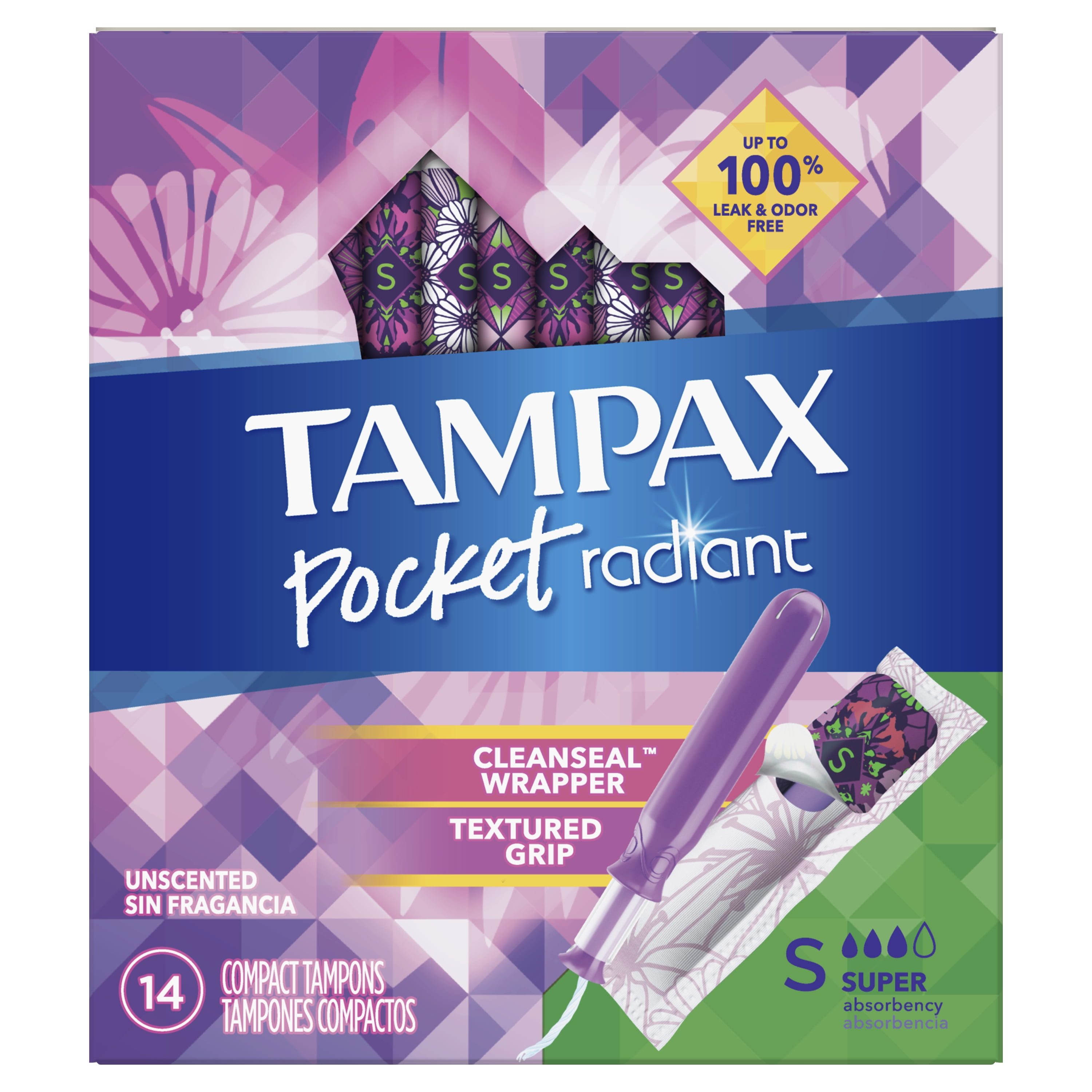 Tampax Pocket Radiant Super Absorbency Compact Tampons, 14 Ct Walmart