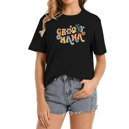 Retro Groovy Mama Black T-Shirt - Classic Fit  Round Neck  Short Sleeve  Matching Family  1st Birthday Party