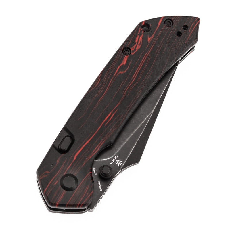 Tenable Fenrir Folding Pocket Knives 3.48“ Blackwashed Nitro-V Blade,Black & Red G-mascus Handle,B1034H2