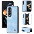 thumbnail image 1 of Compatible with Samsung Galaxy Z Fold 4 Case, Retro Shockproof PU Leather + Hard PC Shell Ultra Thin Slim Durable Protective Phone Case Cover for Samsung Galaxy Z Fold 4 5G 2022, Lightblue, 1 of 11