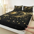 thumbnail image 3 of Manfei Bohemian Moon Sun Twin Sheet Sets, Black Gold Stars Print Twin Fitted Sheet, Hippie Tribal Galaxy Flat Sheet, Breathable Home Decor, 3pcs, 3 of 7